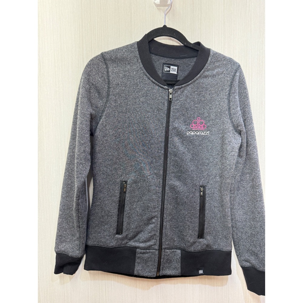 New Era Paparazzi Women Small Heather Grey Full Zip Bomber Jacket Logo Pockets